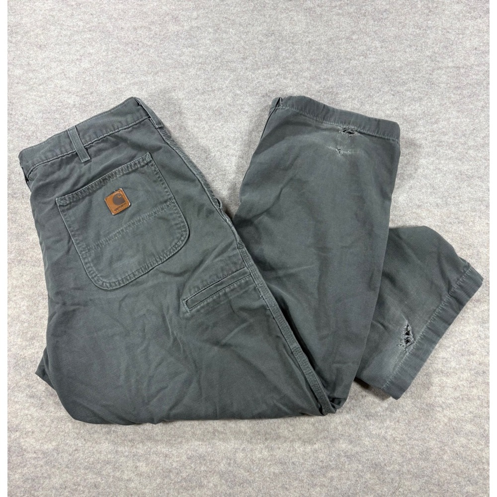 Carhartt B175 DMS Mens Gray Canvas Work Dungaree Pants 36x30 Distressed Utility